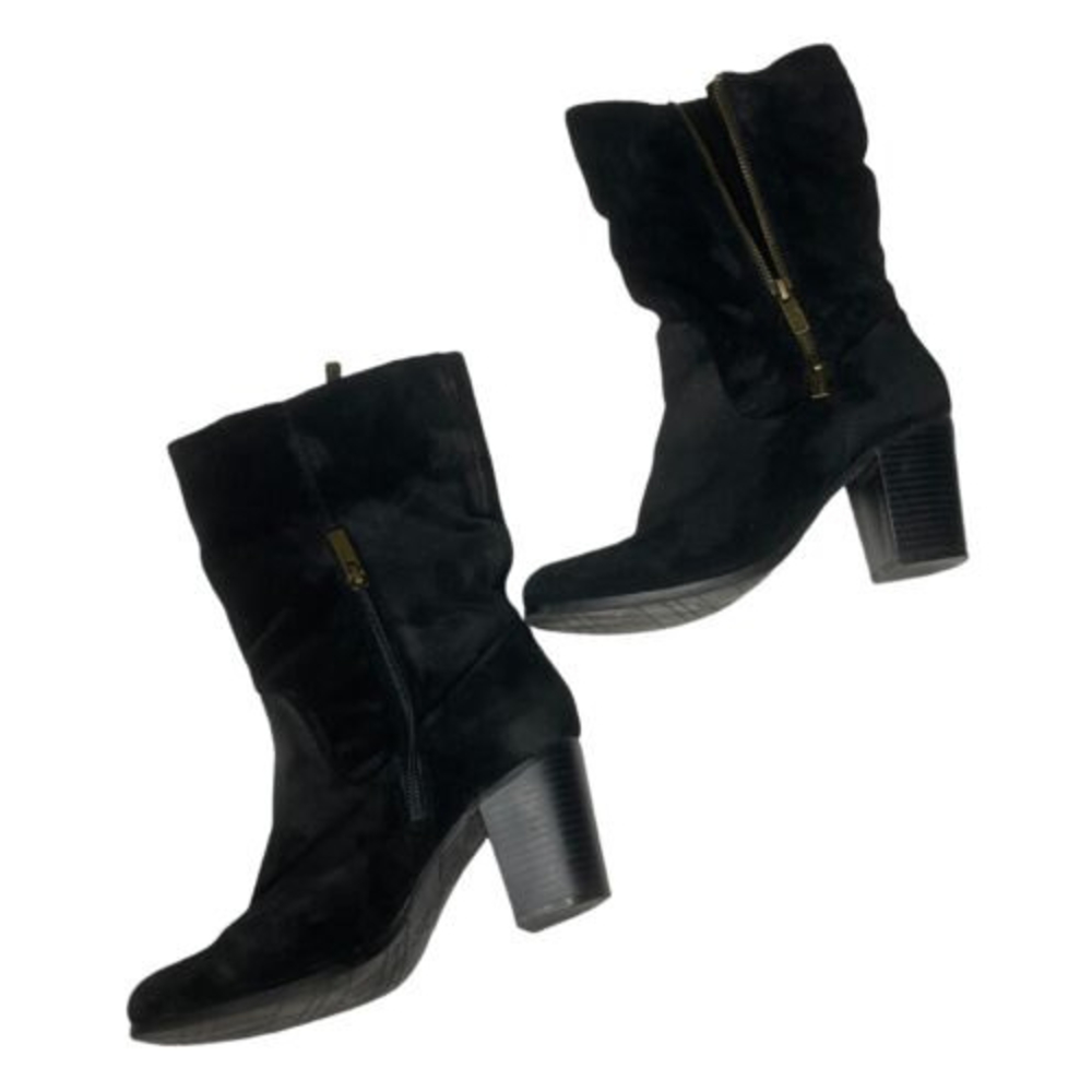 Kenneth Cole Reaction 7 Lady of Mine Black Suede Leather Boots Shoes Womens 7M